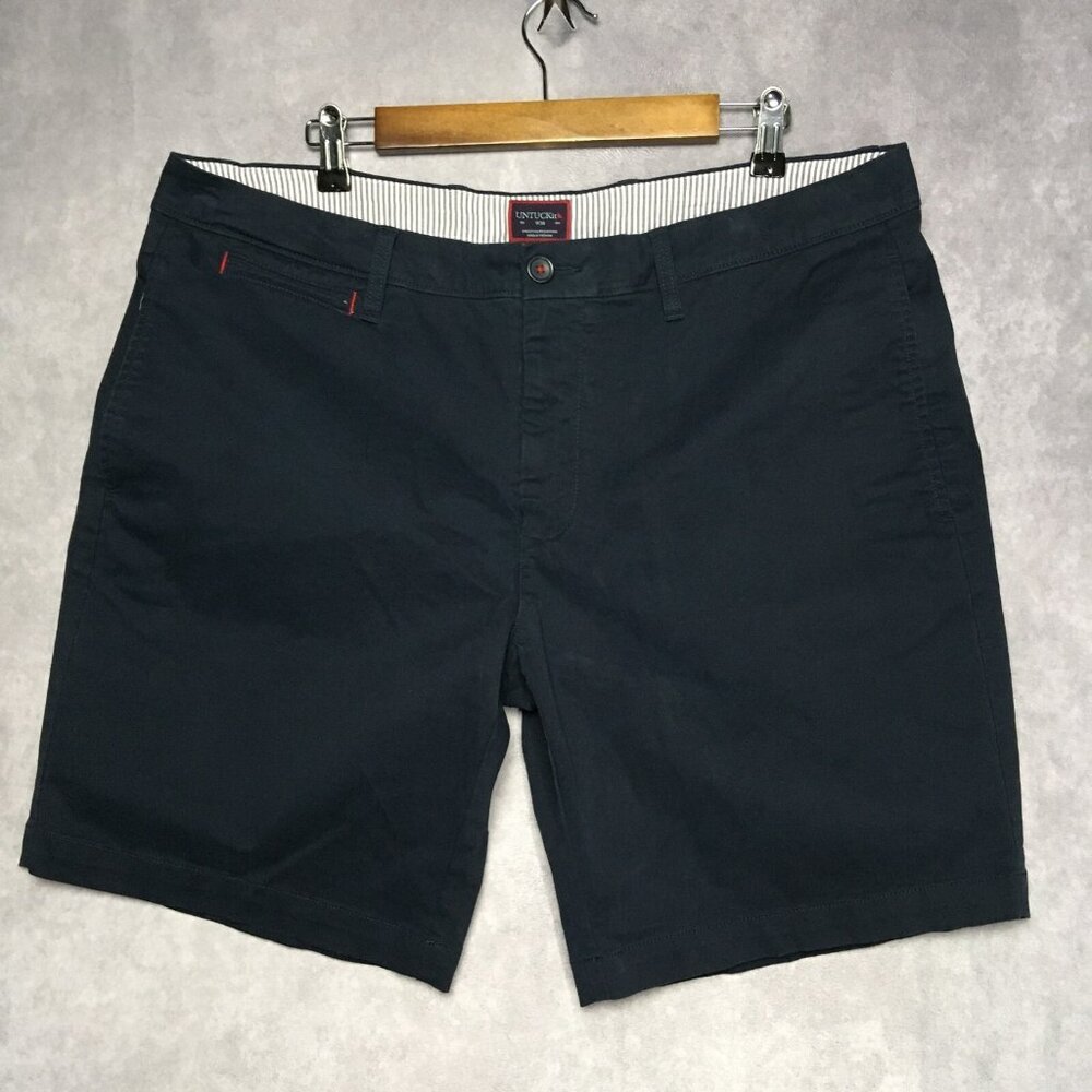 Untuckit Mens Chino Shorts size 38 Dark Blue‎ Flat Front Pockets Stretch Cotton